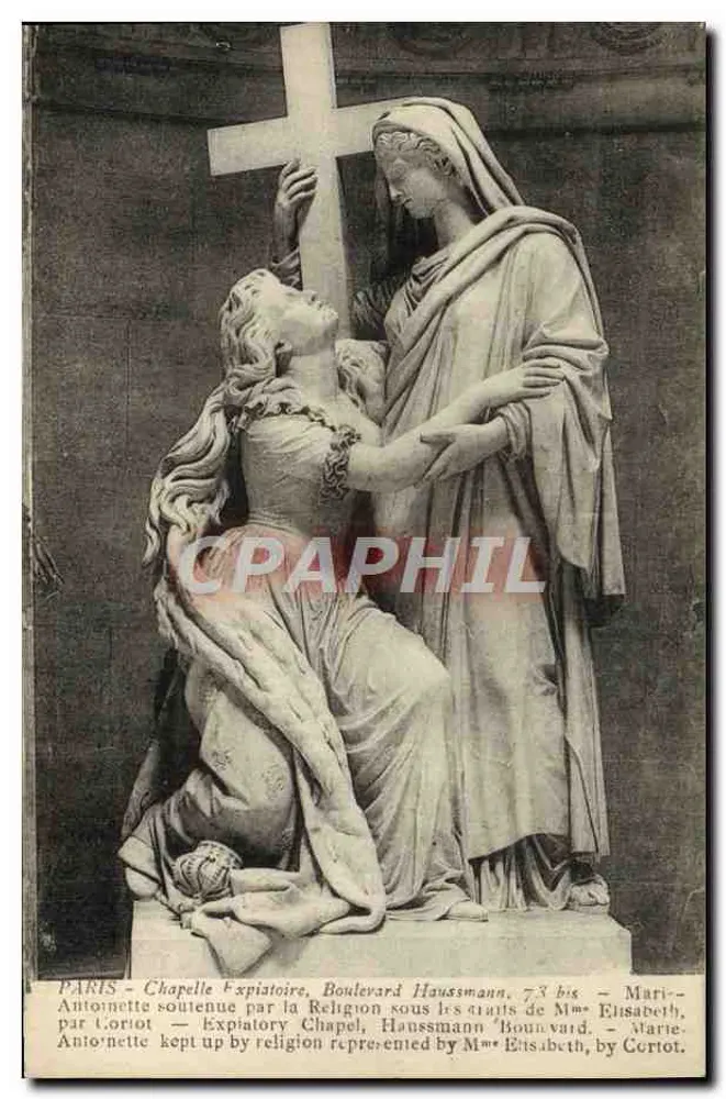Paris - Expiatorische Kapelle, Boulevard Haussmann 73 bis — Statue von Marie-Antoinette, gestützt von der Religion — von Mme Elisabeth, von Cortot - Vorderseite