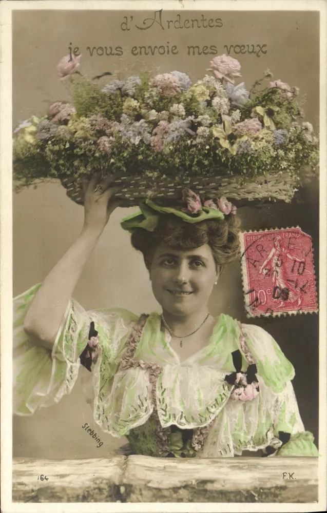 Frau mit Blumenkorb — von Ardentes — Verlag Stelbbing, Nr. 184 - Vorderseite