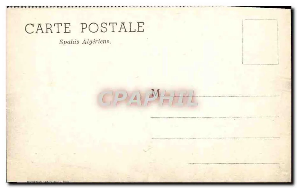 Parada de cavalaria — Spahis Argelinos — Georges Lang, Paris - Verso