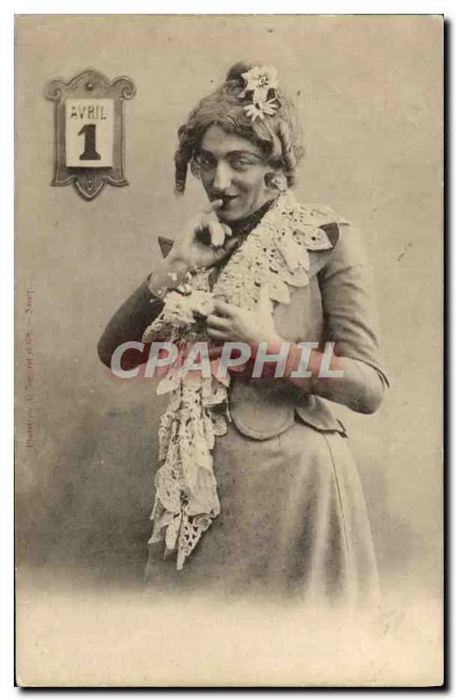 Frau in Seidenkleid — Kalender April 1 — Verlag N. Zanotti & Cie, Nancy - Vorderseite