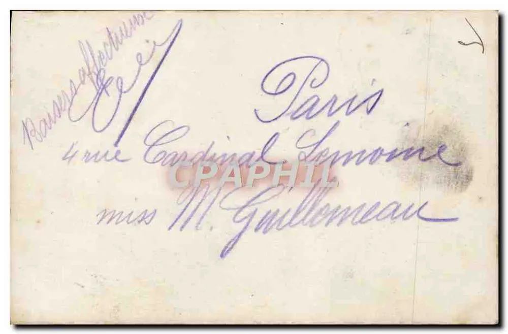 Junge Frau in Seidenkleid und Perlenkette — B.M. PARIS — 5c grüner Poststempel - Rückseite