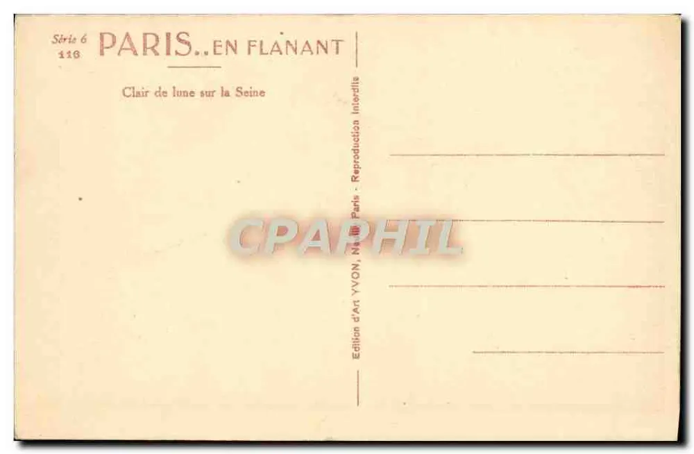 Paris. En Flânant — Clair de lune sur la Seine — Édition d'Art YVON, Paris - Verso
