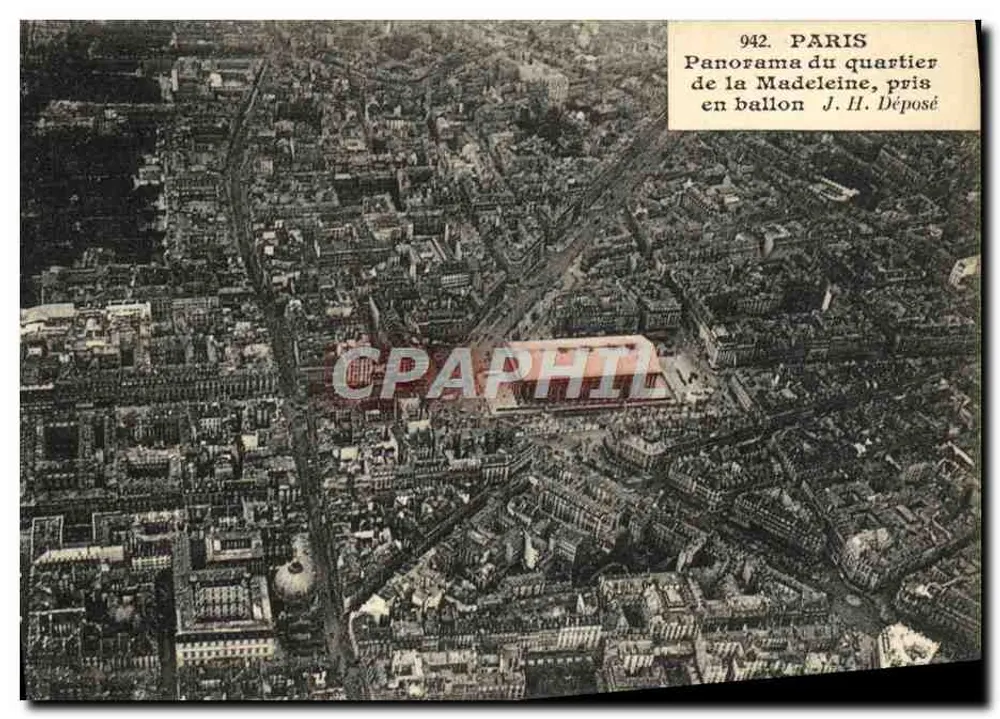 Paris — Panorama des Viertels der Madeleine, aufgenommen mit Ballon — J. H. Déposé, n° 942 - Vorderseite