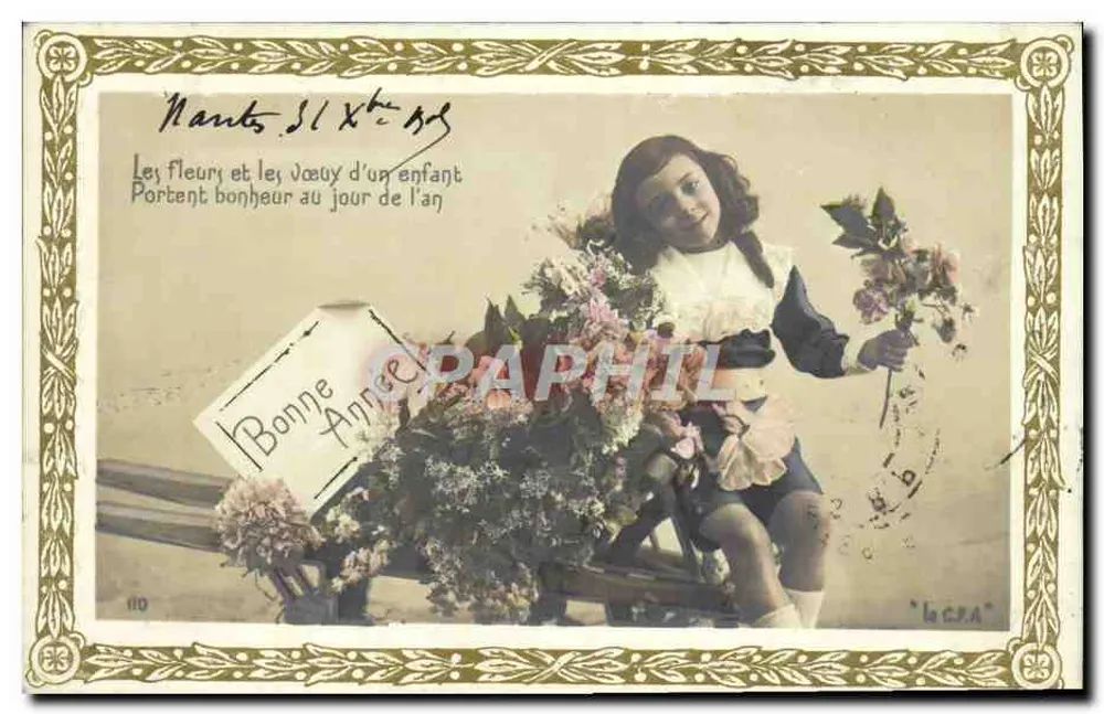 Menina com buquê de flores — 'As flores e as bochechas de uma criança trazem felicidade no dia de Ano Novo' — editor 'LACRA' n°110 - Frente