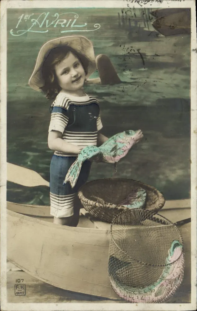 Criança pescadora — 1º de Abril — F.K. Paris n°107 - Frente