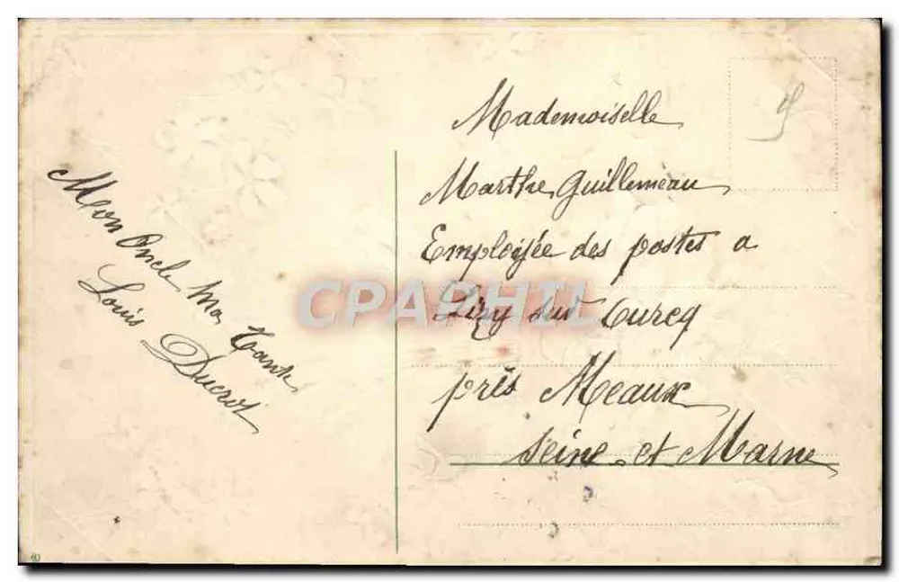 Bouquet de géraniums — carte de vœux avec texte imprimé 'BONNE ANNÉE' — éditeur R. JACQUOT & FRANÇAIS - Verso
