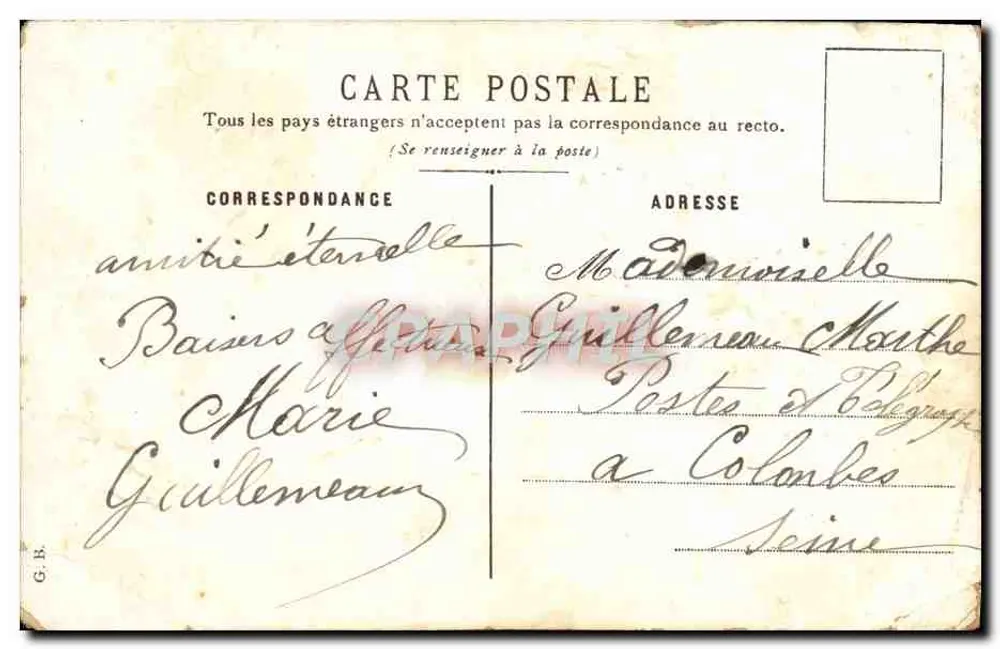 Bouquet de fleurs dans un bol — illustration colorée — éditeur G.B. (verso) et n° de série non visible - Verso