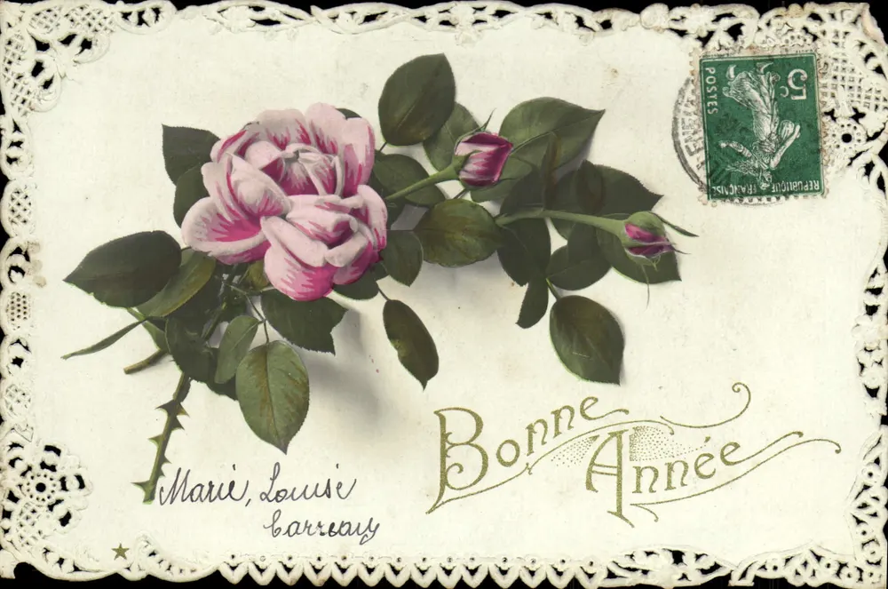 Rosas — Boa Ano — Carta Postal Estrela, Paris - Frente