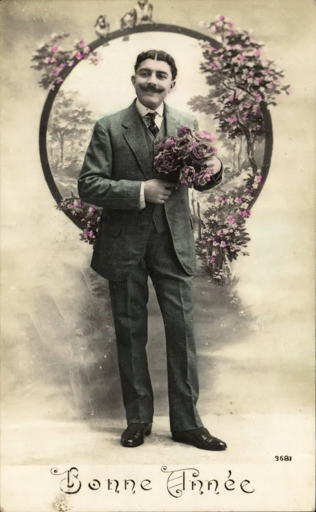 Mann in Anzug — mit Rosenstrauß — anonymer Verleger, Nr. 3681 - Vorderseite