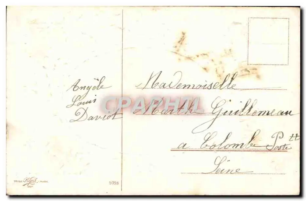 Winterliche schneebedeckte Ansicht — Tannenblattdekor — Verlag TRAILE & MARK, n° 1058 - Rückseite