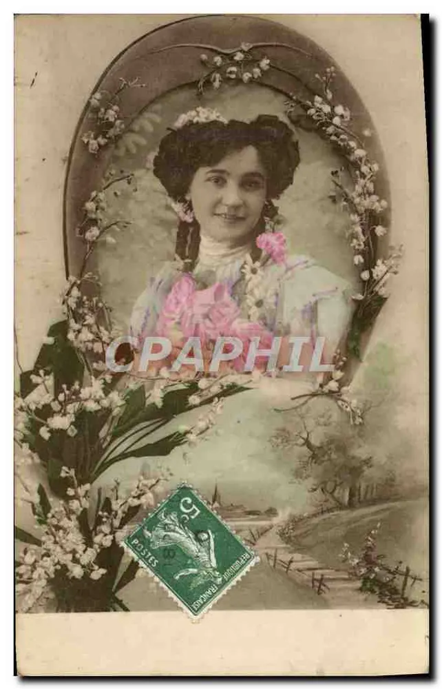 Junge Frau — Blumenporträt in Rahmen — Serie 567, Verlag Néris - Vorderseite