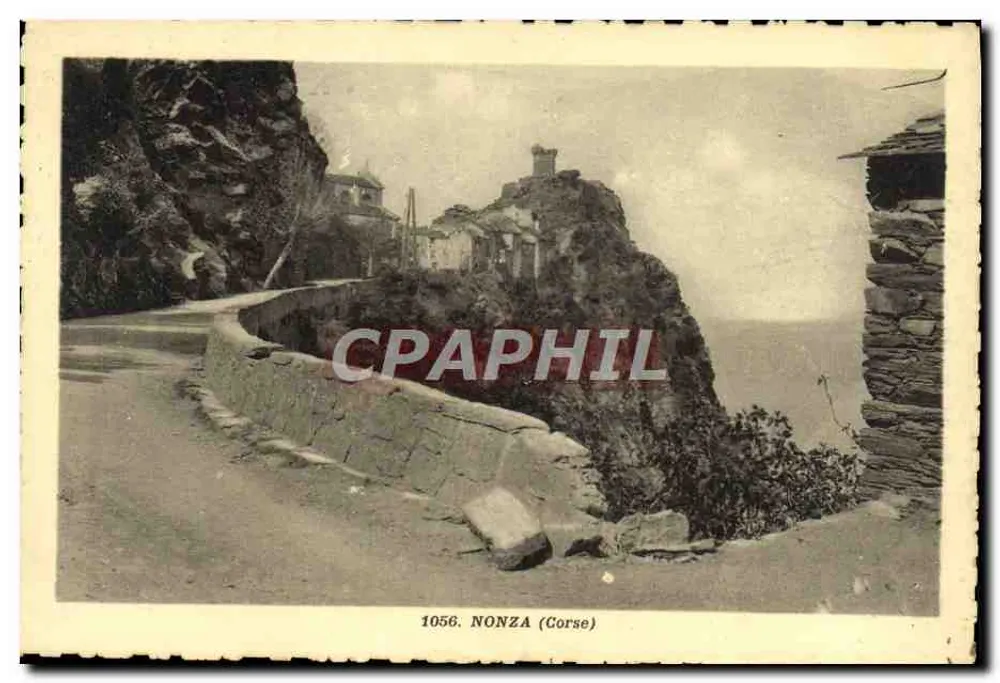 Nonza (Corsica) — uitzicht op de weg en het dorp op de klif — A. Tomasi, uitgever van akten Ajaccio (Corsica), n° 1056 - Voorkant