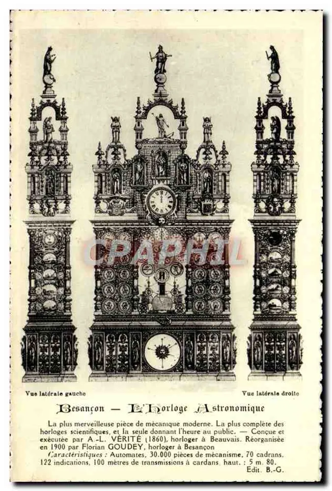 Besançon — A Relógio Astronômico — Vista lateral esquerda e direita — Editor B.-G. - Frente