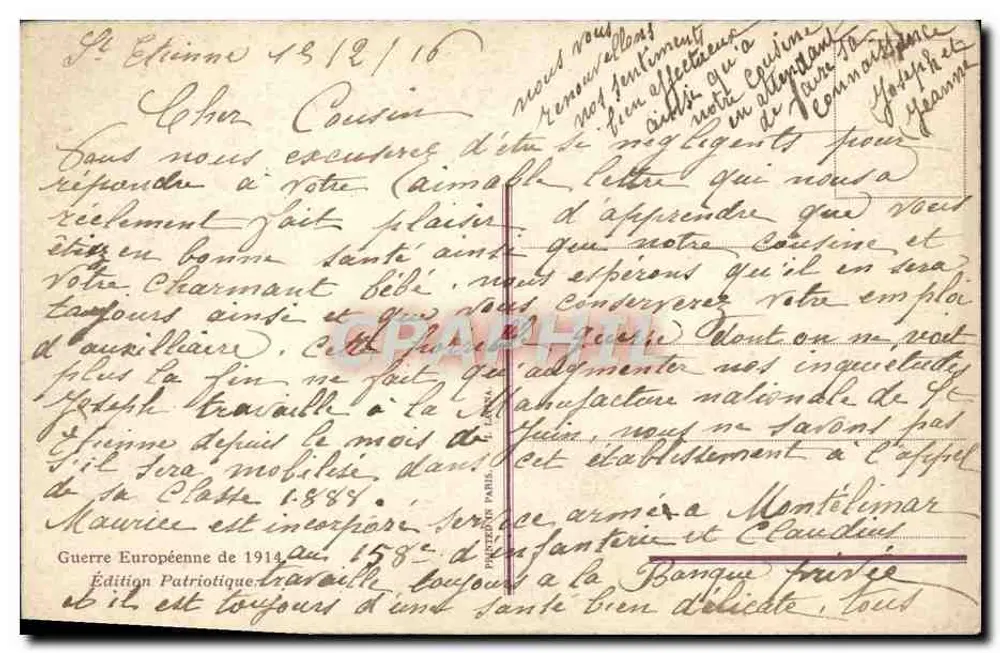 Prigionieri tedeschi — Stazione di Montelímar — Edizione patriottica 1914, n° 1771 - Verso