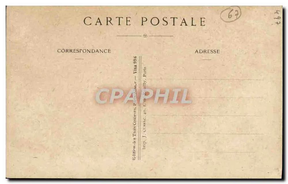 Mulher com chapéu preto segurando uma bandeira francesa — Vive a França! — Edição J. Cassac, Paris - Verso