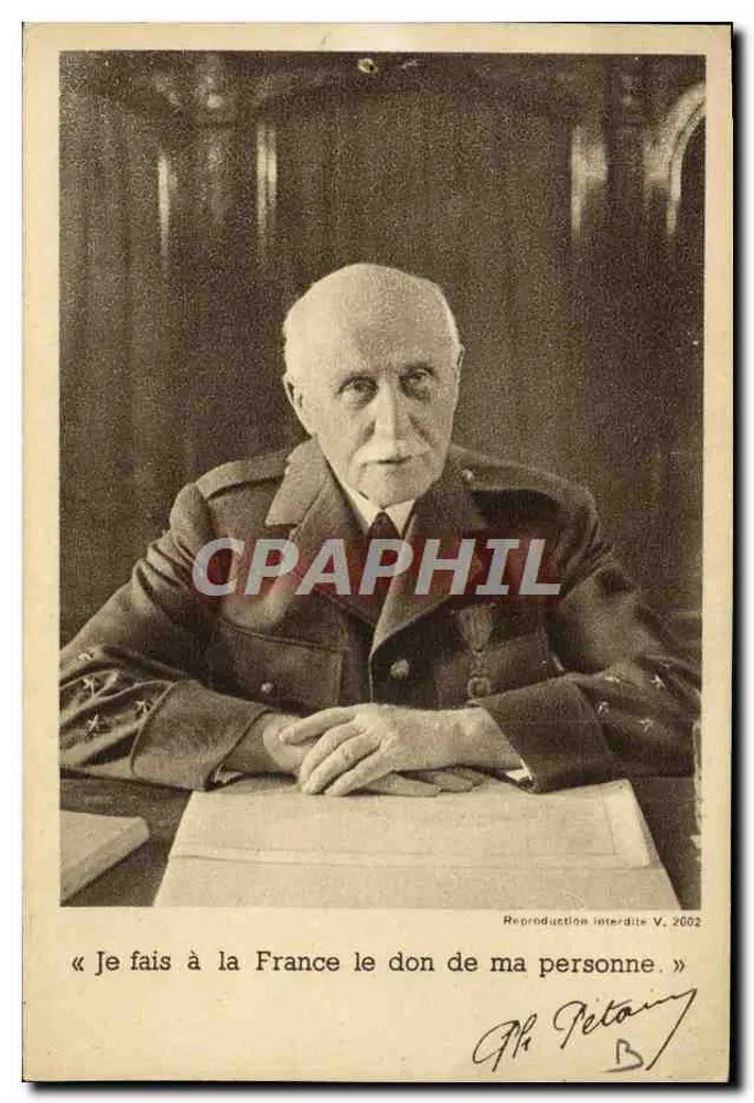 Philippe Pétain — « Ich gebe der Französischen Republik meine Person. » — E. Delatour, Paris, Nr. V.2002 - Vorderseite