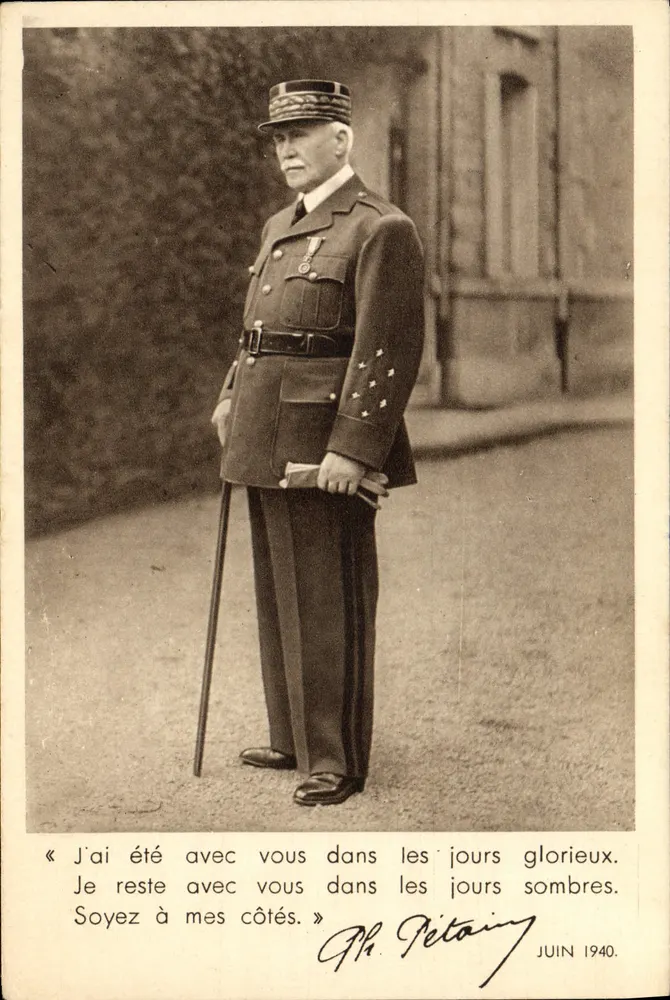 Philippe Pétain — « J'ai été avec vous dans les jours glorieux... » — Gravur E. Dainossé, Paris - Vorderseite