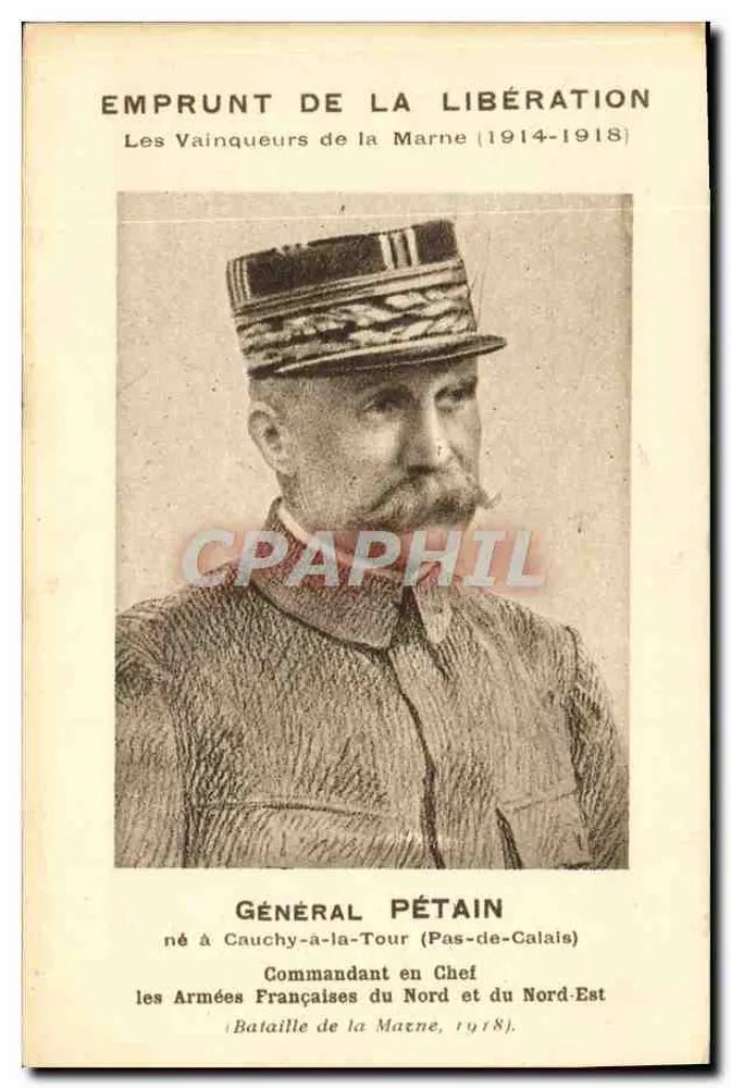 General Pétain — Kommandant der französischen Armee im Norden und Nordosten — Emprunt de la Libération 1918 - Vorderseite