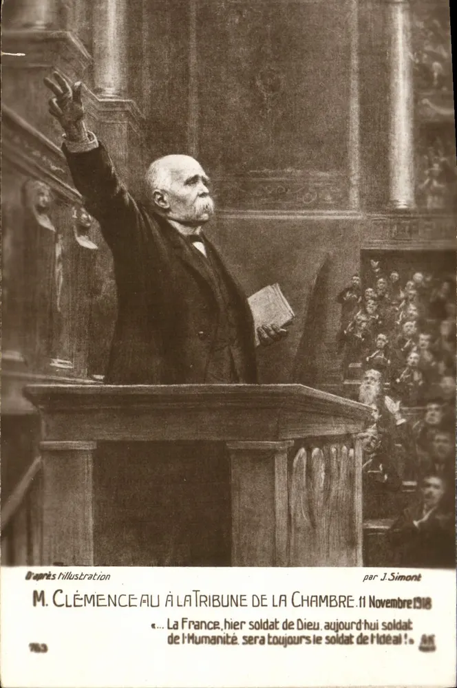 Herr Clemenceau am Rednerpult der Kammer — 11. November 1918 — von J. Simont - Vorderseite