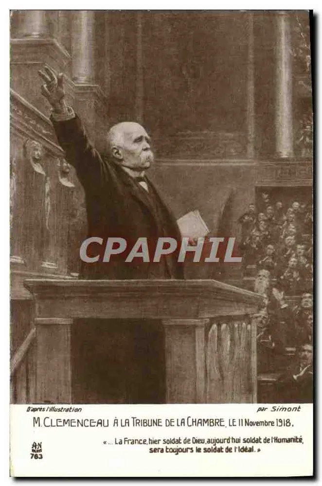Herr Clemenceau am Rednerpult der Kammer — 11. November 1918 — Nach Illustration, von Simont, Nr. 763 - Vorderseite