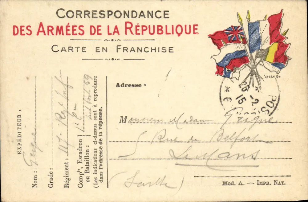 Correspondência das Forças da República — Carta em franquia — editor Stern & Cie - Frente