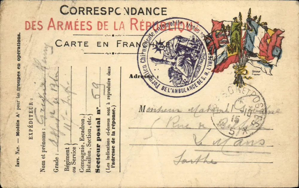 Correspondance des Armées de la République — Carte en franchise pour l'ambulance — éditeur Stern - Anverso