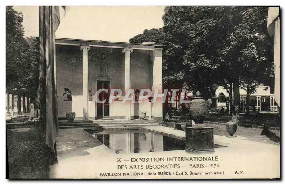 Nationales Pavillon Schwedens — Internationale Ausstellung für Dekorative Künste — Paris 1925 — Architekt Carl S. Bergsten - Vorderseite
