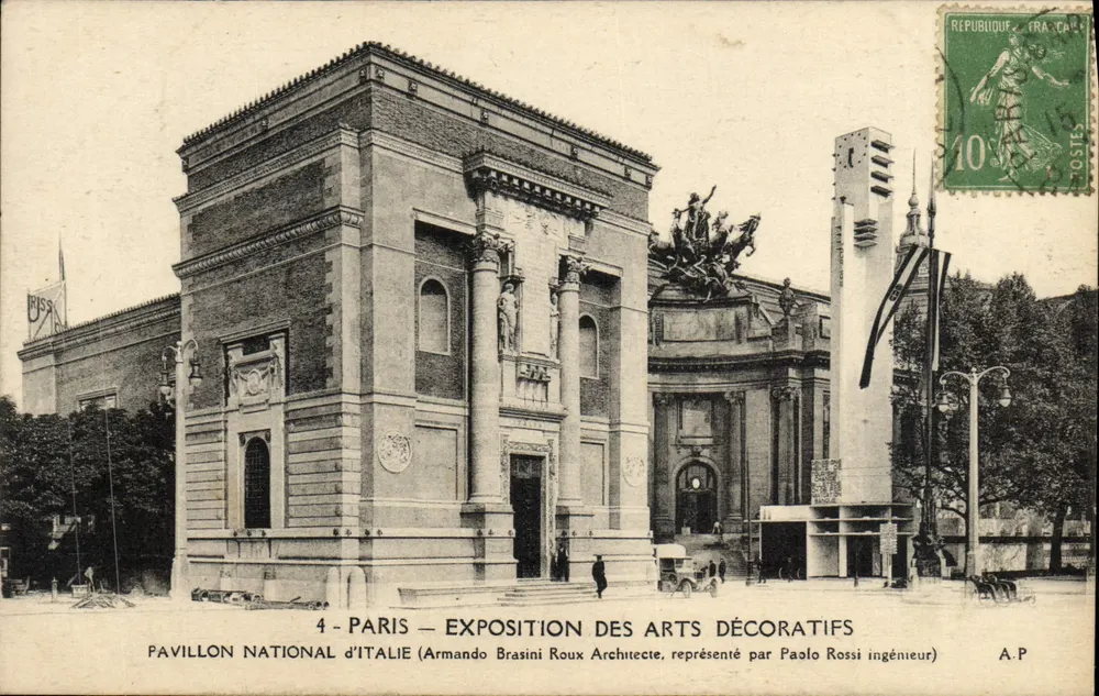 Nationalpavillon Italiens — Ausstellung der Dekorativen Künste — Paris — Armando Brasini Architekt, Paolo Rossi Ingenieur - Vorderseite
