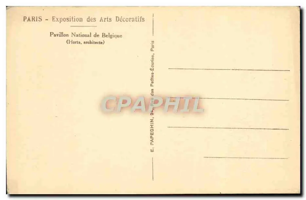 Nationalpavillon Belgiens — Ausstellung für Dekorative Künste 1925 — E. PAREGHIN, Paris - Rückseite