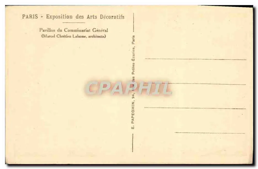 Pavillon des Generalkommissariats — Ausstellung der Dekorativen Künste — Marcel Chrétien Lalanne, Architekt - Rückseite