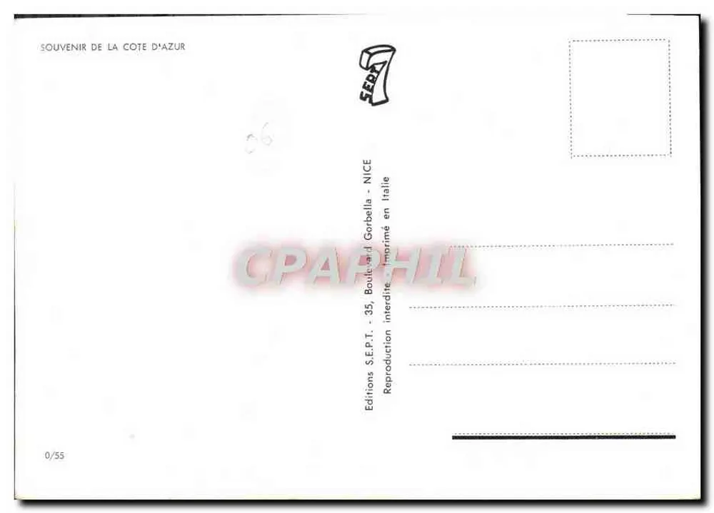 Souvenir da Costa Azul — Carte postale souvenir com vista de várias cidades — Éditions S.E.P.T. - Nice - Verso