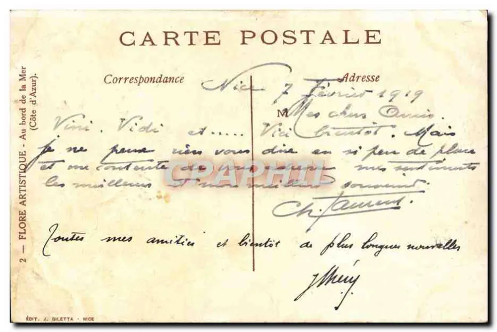 Ansicht der Côte d'Azur — Am Meer — Verlag A. Giletta, Nice - Rückseite