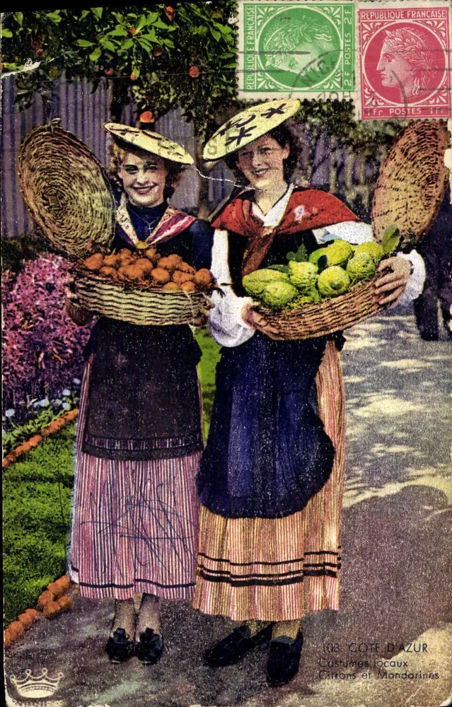 Zwei junge Frauen in lokalen Kostümen — Côte d'Azur — Éditeur MUNIER, n°103 - Vorderseite