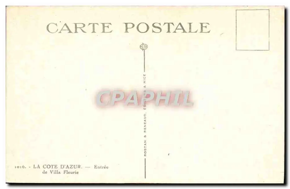 Entrada de la Villa Fleurie — La Côte d'Azur — Rostan & Renaud, Editores en Niza - Reverso