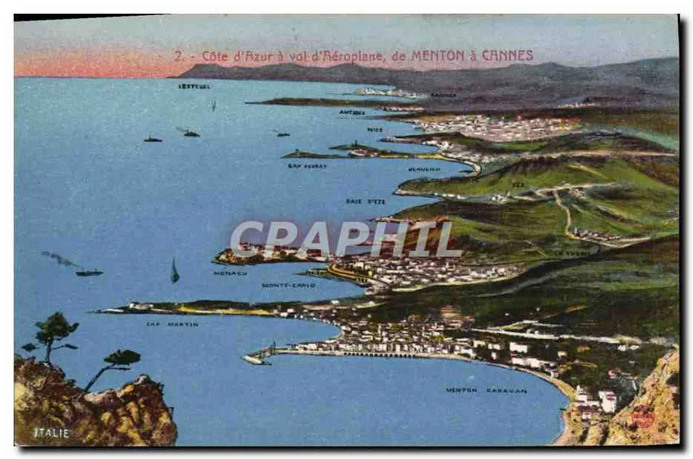 Costa Azul vista de avião, de MENTON a CANNES — vista aérea — editor ITALIE - Frente