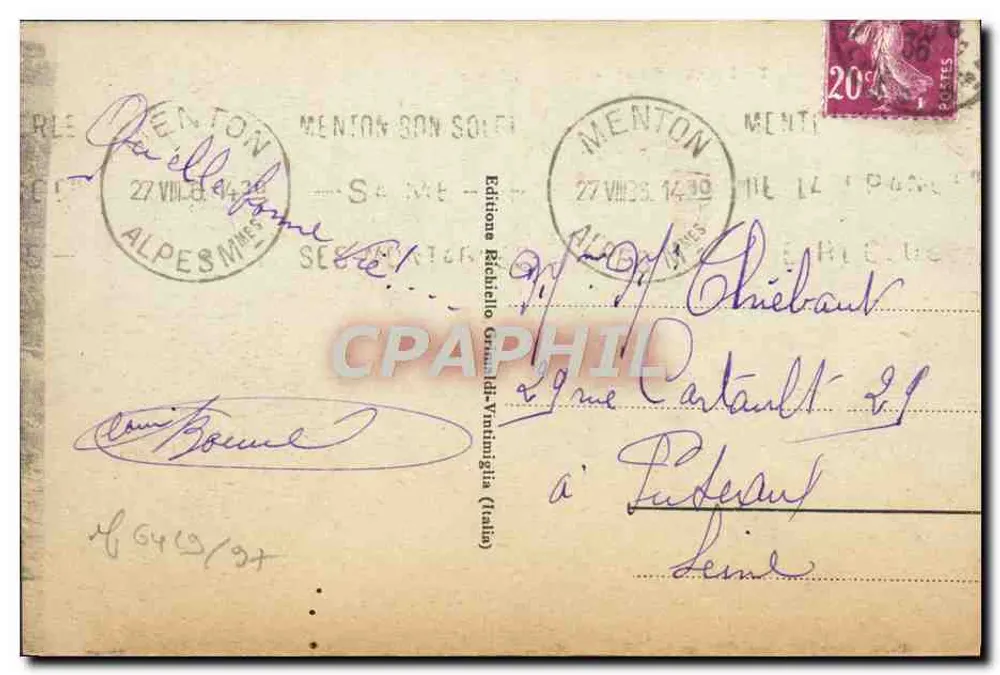 Französisch-Italienische Grenze in Vintimiglia — Verlag Richiello Vintimiglia (Italien) n°71 - Rückseite