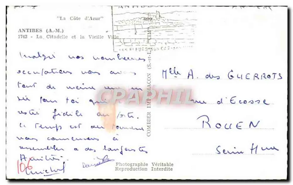 Antibes — Die Zitadelle und das Altstädtchen — Photographie Imprimerie Célestin - Rückseite
