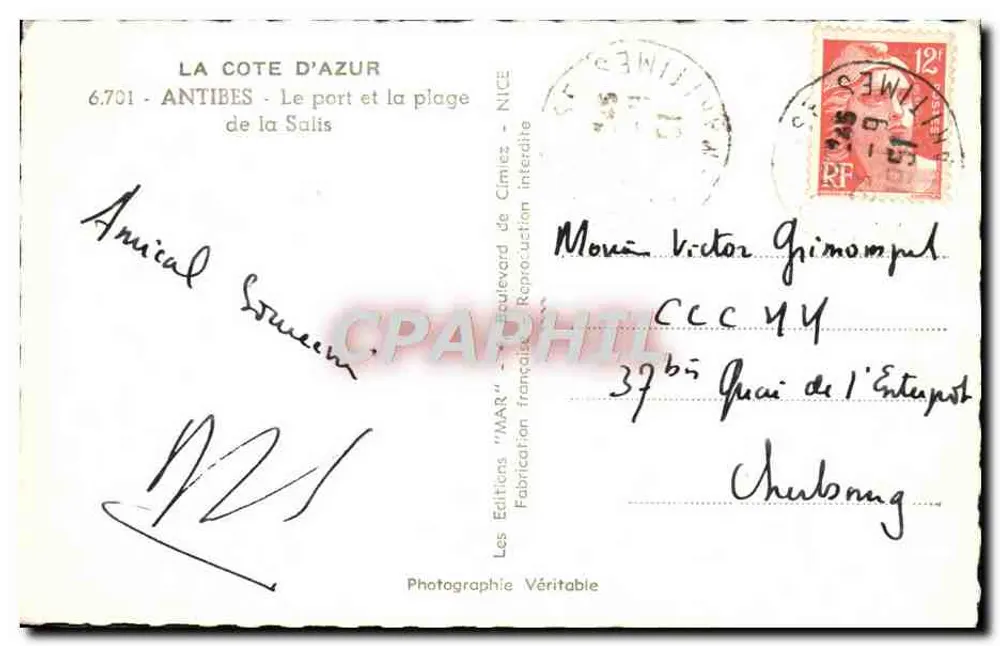 Hafen und Strand von Antibes — Die Côte d'Azur — Editionen 'MAR' Nice - Rückseite
