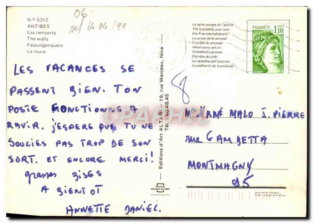 Antibes — Os muros — Edições d'Art Altar, n° 5312 - Verso