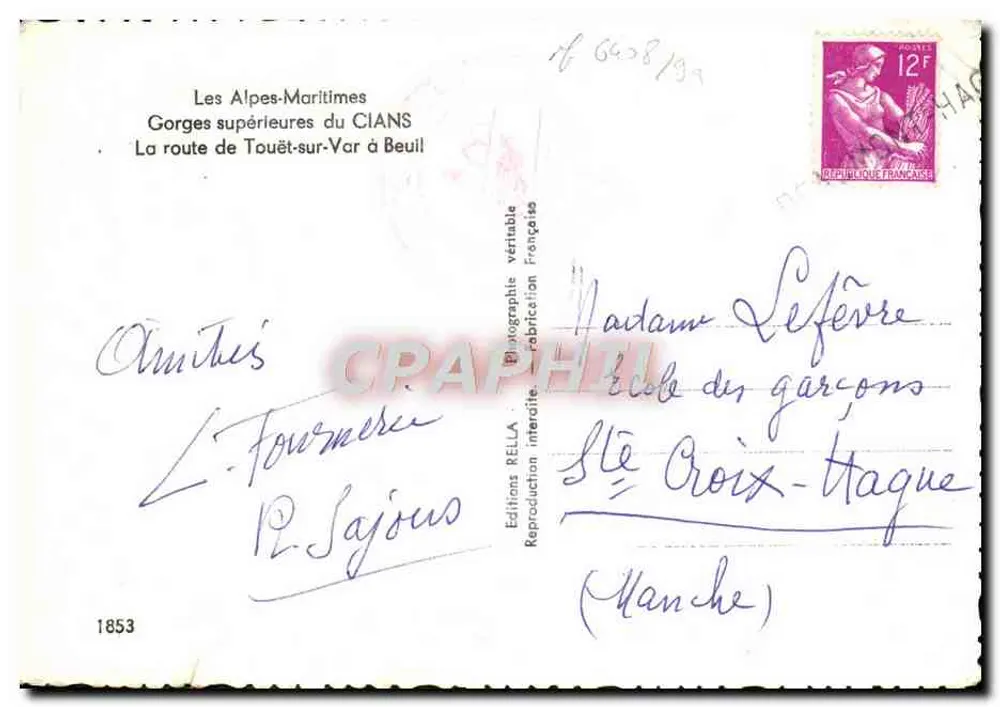 Gorges du Touët-sur-Var — windungsreiche Straße zwischen Klippen — Éditions Rella - Rückseite
