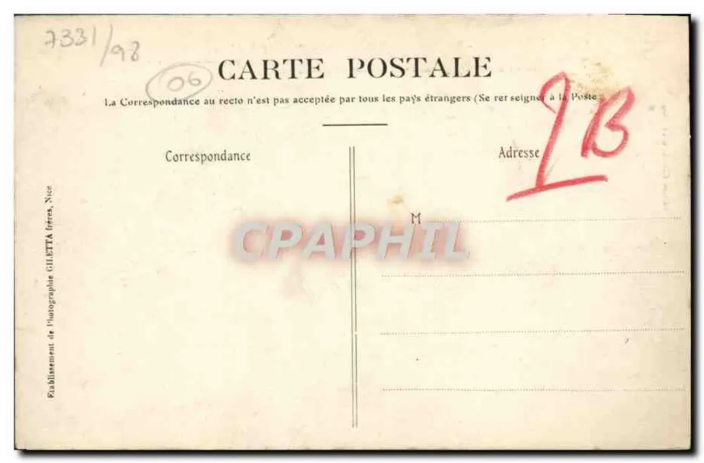 La Bollène (A.-M.) — Estação de Verão (Alt. 650m) — Editor Giletta, Nice, n° 1354 - Verso