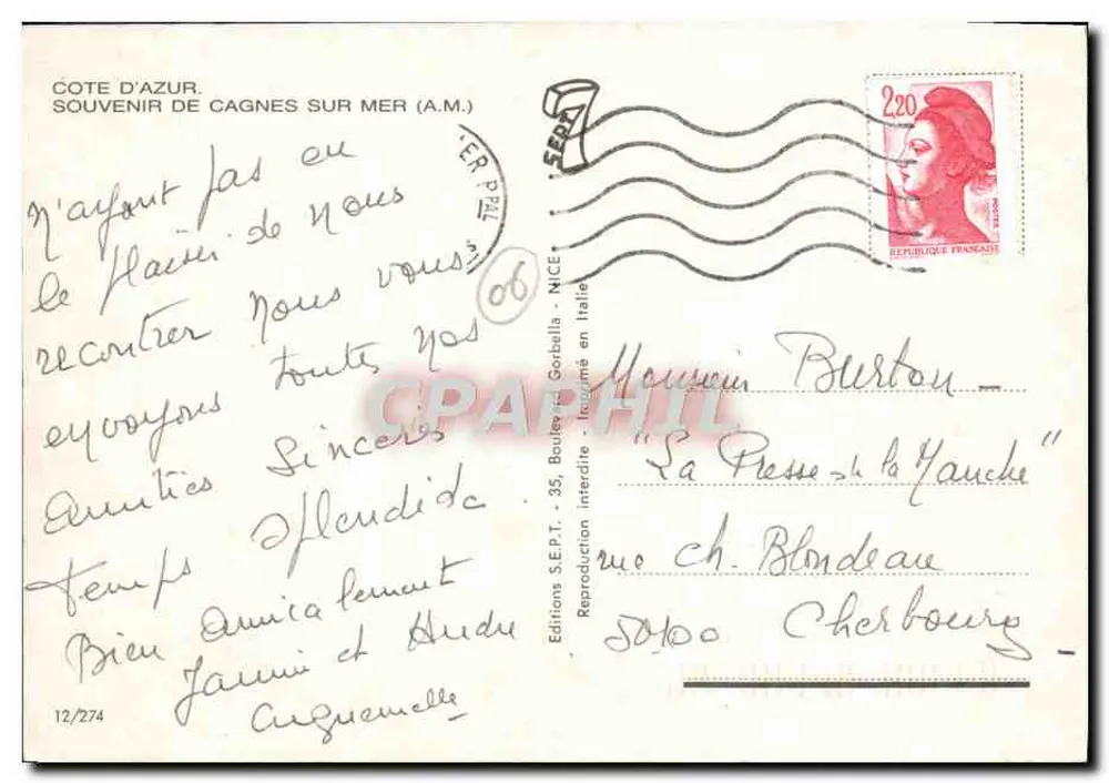 Cagnes-sur-Mer — seaside station at the mouth of the Cagnes, near Nice — S.E.P.T. Editions n°274 - Back