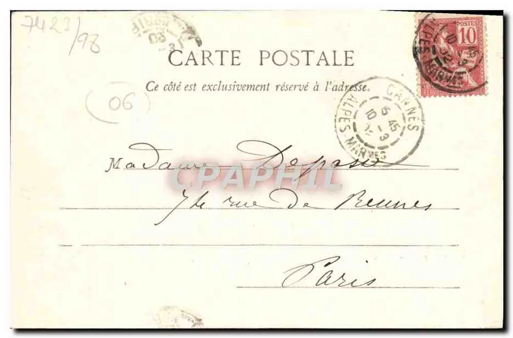 Cannes - Boulevard de la Croisette — P.L.M. editor, n°16 - Verso