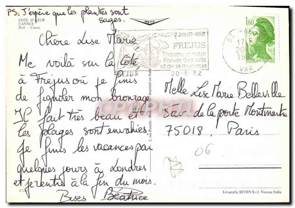 Porto de Cannes — vista aérea — Litografia SEVEN S.r.l. Verona Italia - Verso