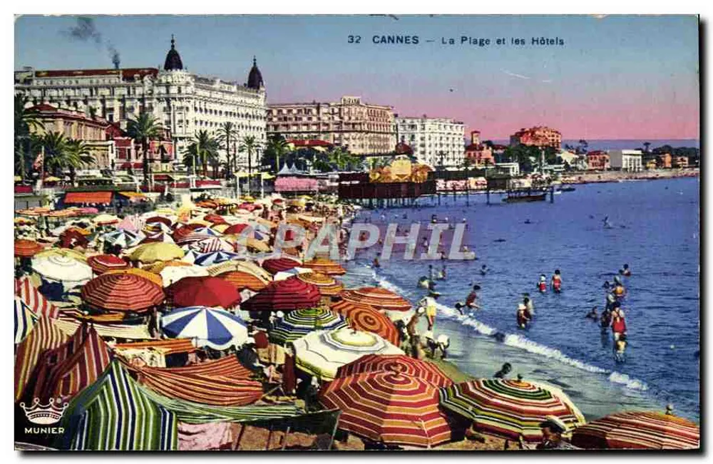 CANNES — A Praia e os Hotéis — Munier - Frente