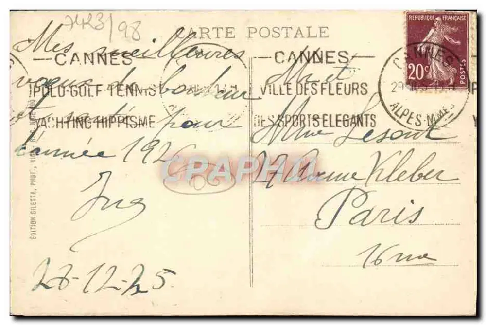 Cannes - Der Strand und der Berg Estérel — Edition Giletta, Nr. 408 - Rückseite