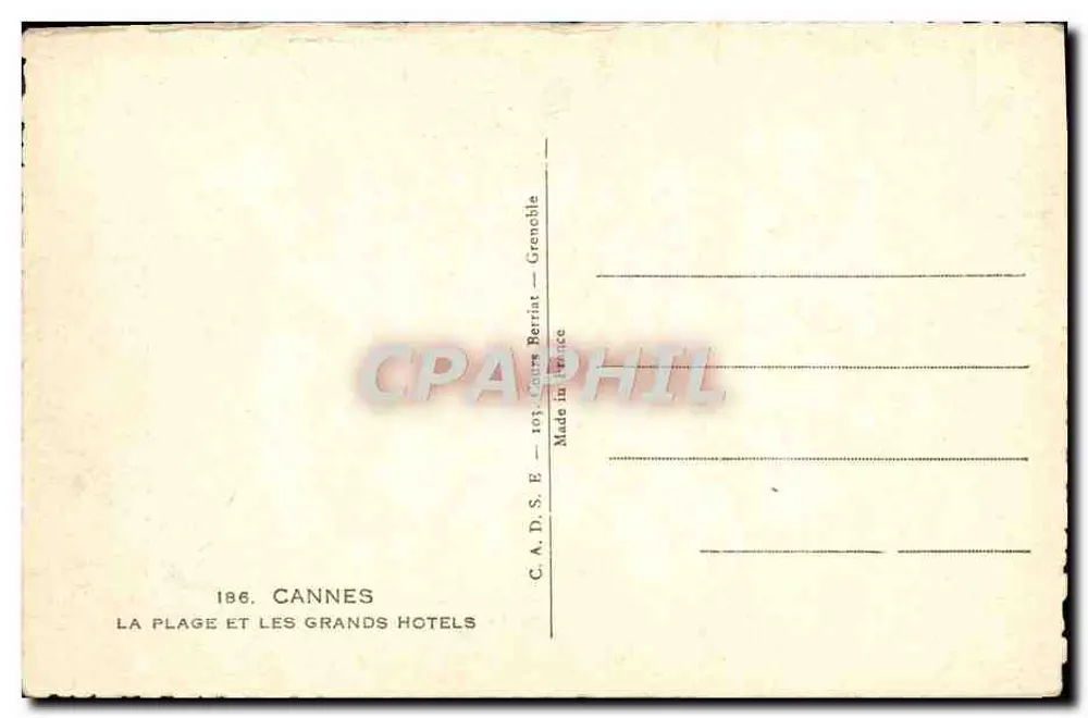 Cannes — A praia e os grandes hotéis — C.A.D.S.E. Grenble - Verso