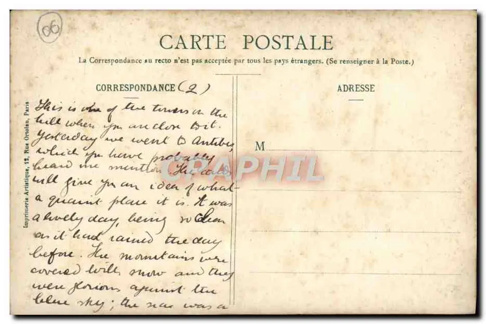 CANNES - Toren van de Kathedraal — Uitgever: E. Perrier, te Cannes - Achterkant
