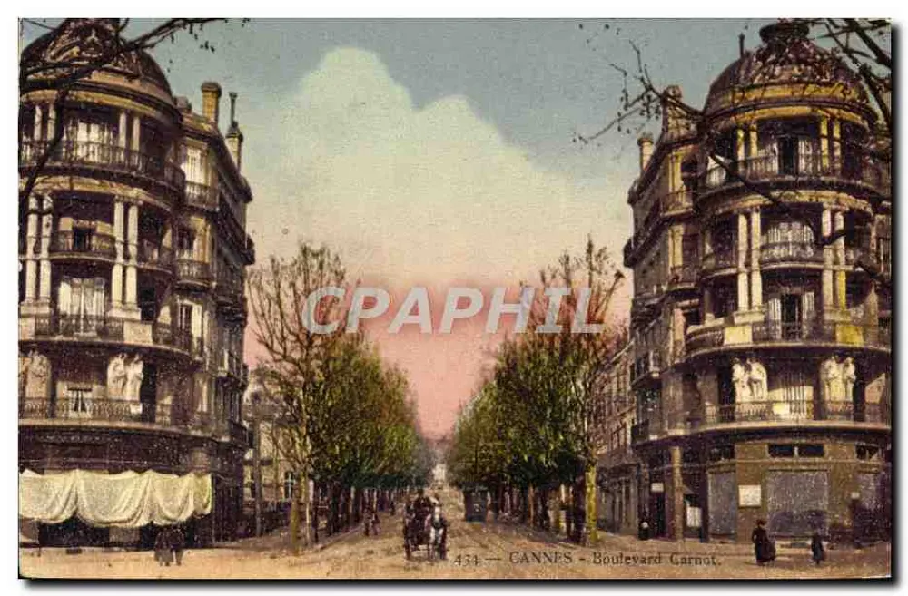 CANNES - Boulevard Carnot — vista do canto com edifícios decorados — Edição Biletta Phot-Nice, n° 434 - Frente