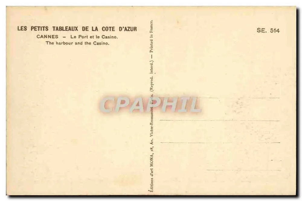Cannes — Der Hafen und das Casino — Art Editions MONA, SE. 514 - Rückseite